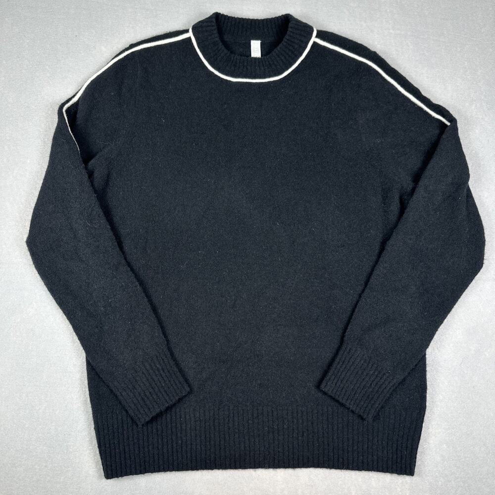 Athleta Preppy Pullover Wool Blend Sweater Size Medium Black White Stripe